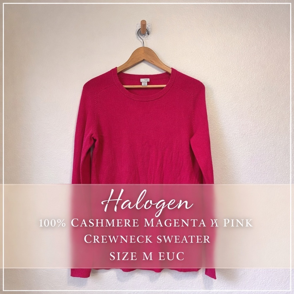 Halogen 100% Cashmere Magenta Crewneck Sweater Size M EUC